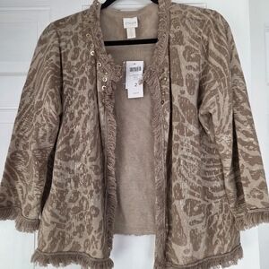 Chicos Animal Print Neutral Tan Cardigan Size 2